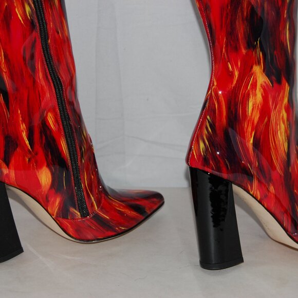 38/7.5❤️Made ITALY VON BERLIN RED Patent Leather Over Knee High HEELS Boots OTK - Picture 11 of 14